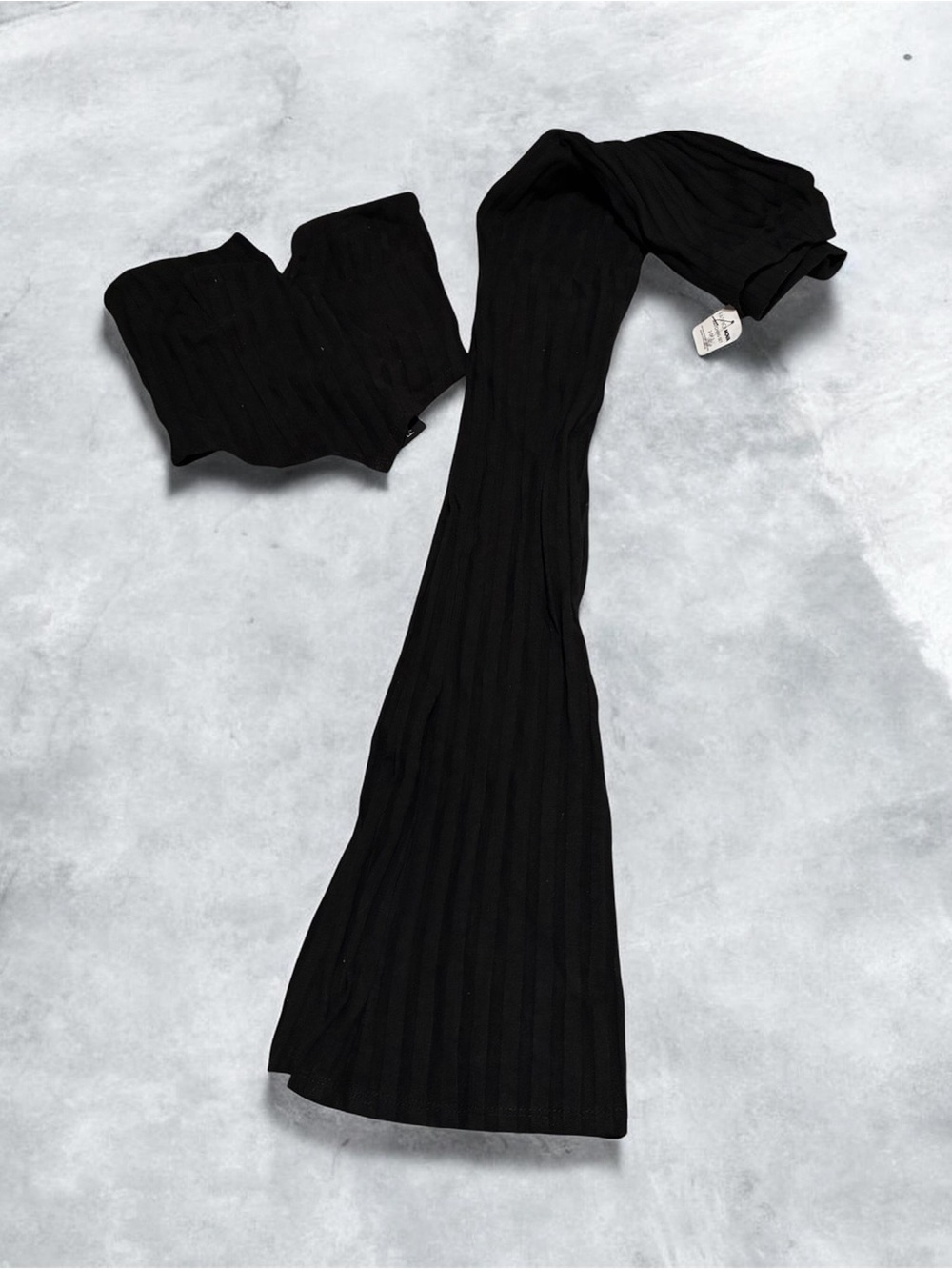 Fashion Nova Black Ribbed Shirt and Wide-Leg Knit Pants Set